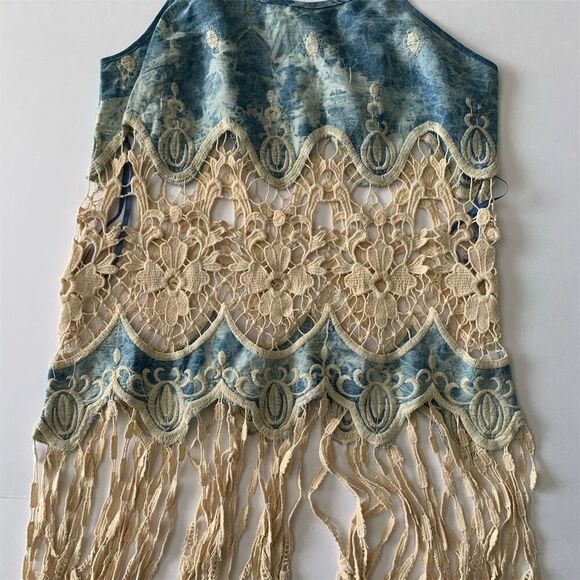 May &‎ July Women's Blue Tie-Dye Crochet Lace Blouse Size M - Picture 4 of 11
